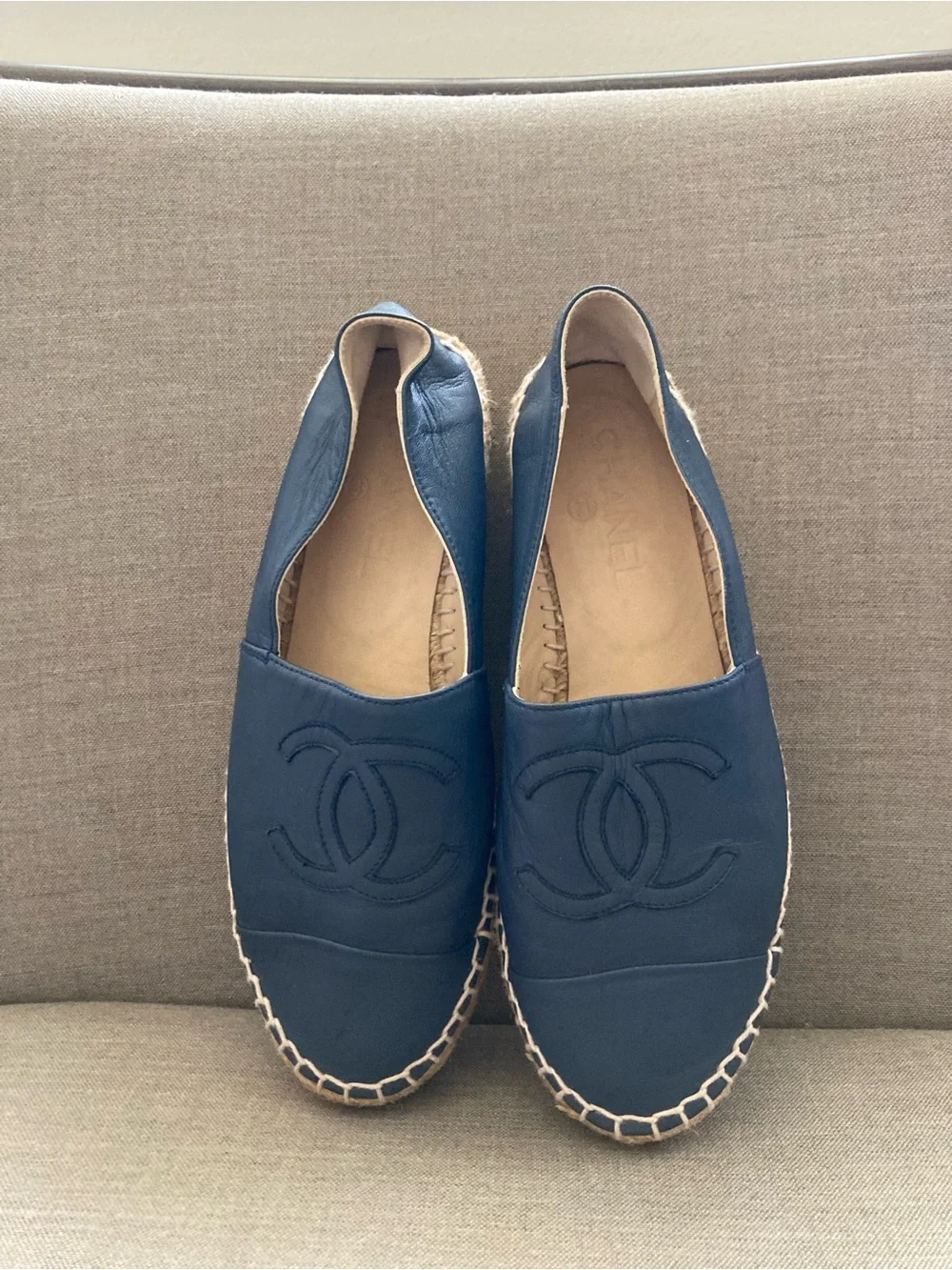 CHANEL Blue Leather Espadrilles with CC Logo